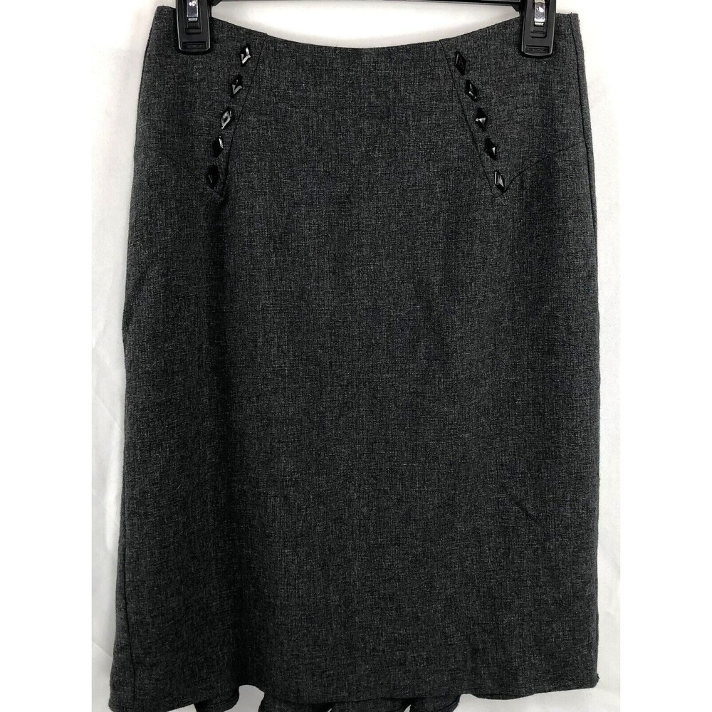 VTG BCX straight pencil skirt 3 gray beaded ruffle hem 26"W knee length 90s Y2K